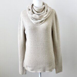 Charter Club Cream Metallic Cowl Neck Long-Sleeve Winter Fall Sweater Medium